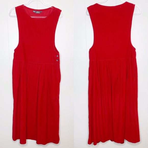 red corduroy jumper dress